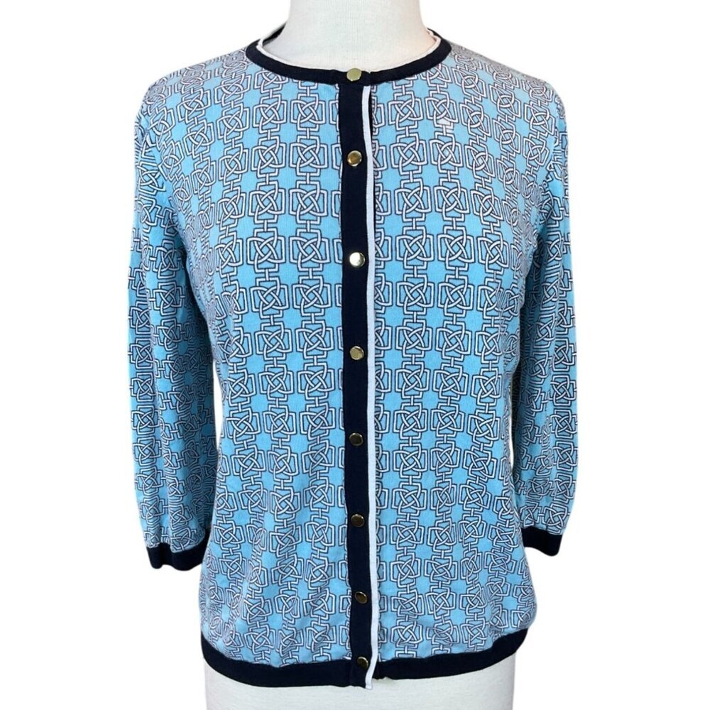 Jones New York Collection 3/4 Sleeve Geometric Print Cardigan Sweater Size L - Picture 1 of 8
